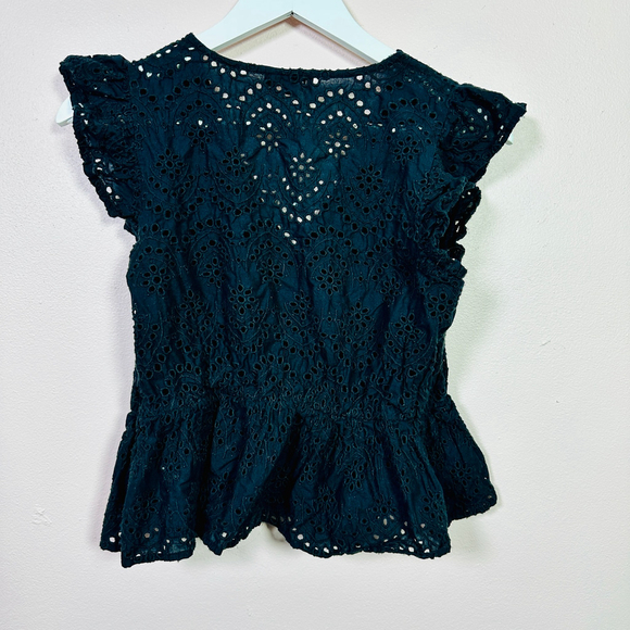EXPRESS Black Eyelet Peplum Blouse, Size M - Picture 3 of 8